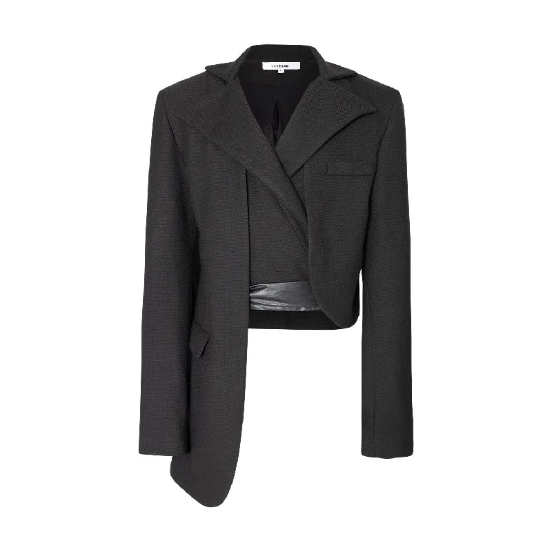 Asymmetric Jacket Tailored In Black Wool from Deadstock fabrics