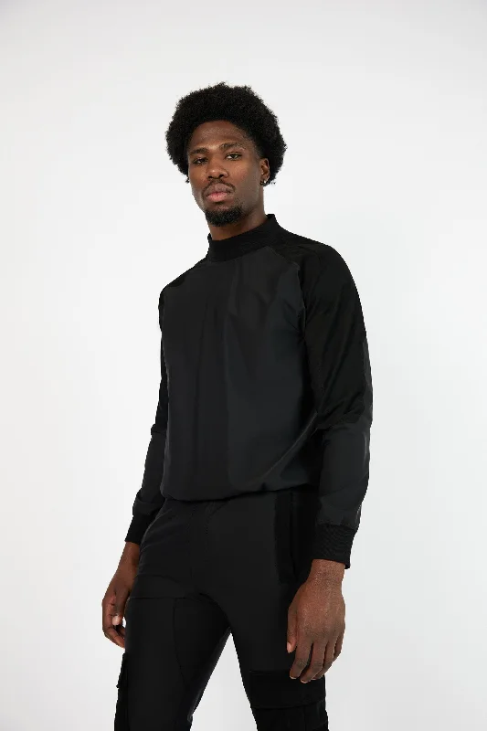 Jumper in Black Stretch Nylon and Eco Suede Shoulder Panel from Deadstock fabrics