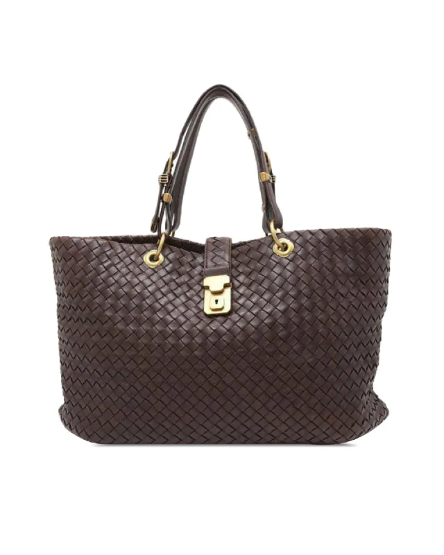 Woven Leather Tote with Lock and Key Closure