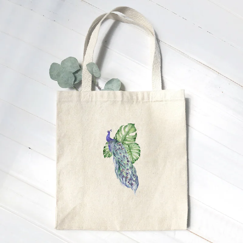 Peacock with Monstera - Canvas Tote Bag