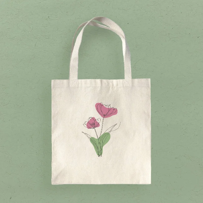 Pink Hand Drawn Flower - Canvas Tote Bag