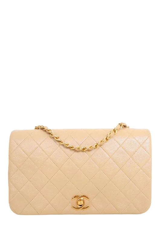 Pre-Loved Chanel™ 1989-91 Beige Quilted Lambskin Small Full Flap Bag