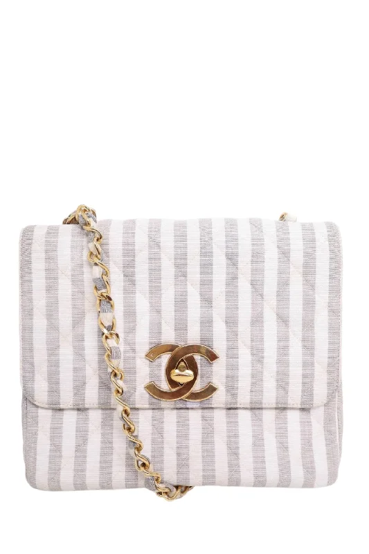 Pre-Loved Chanel™ 1994-96 Grey/White Striped Chain Shoulder Bag