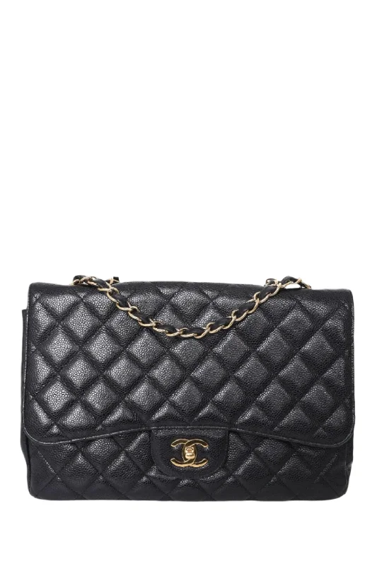 Chanel™ 2008/09 Black Caviar Leather Jumbo Classic Flap Shoulder Bag