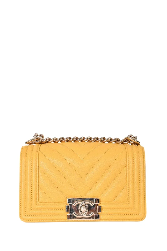 Chanel™ 2019/20 Yellow Caviar Leather Small Boy Bag