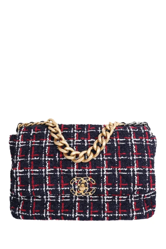 Pre-Loved Chanel™ 2019 Navy/Red Tweed Chanel 19 Crossbody Bag