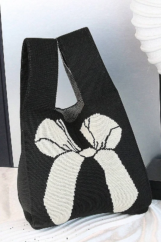 PRE-ORDER! ETA 12/26 Bella Bow Black Knitted Tote Bag **SHIPPING EXPECTED TO BEGIN ON DATE 12/26**