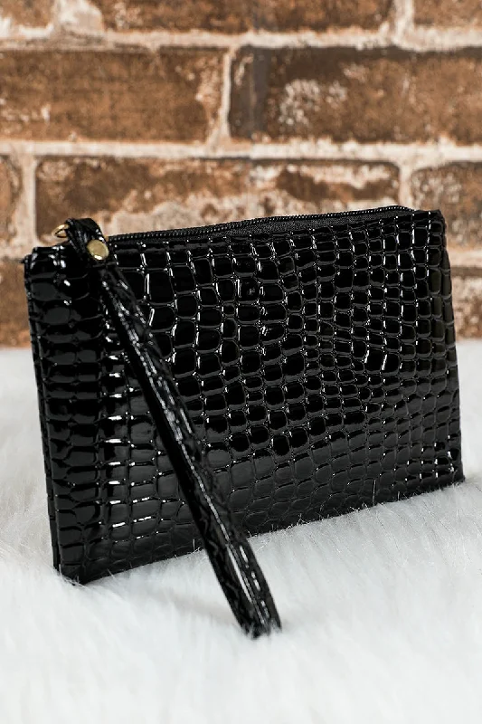 PREORDER! ETA 12/26 Black Croco Zipper Wristlet Clutch **SHIPPING EXPECTED TO BEGIN ON DATE 12/26**