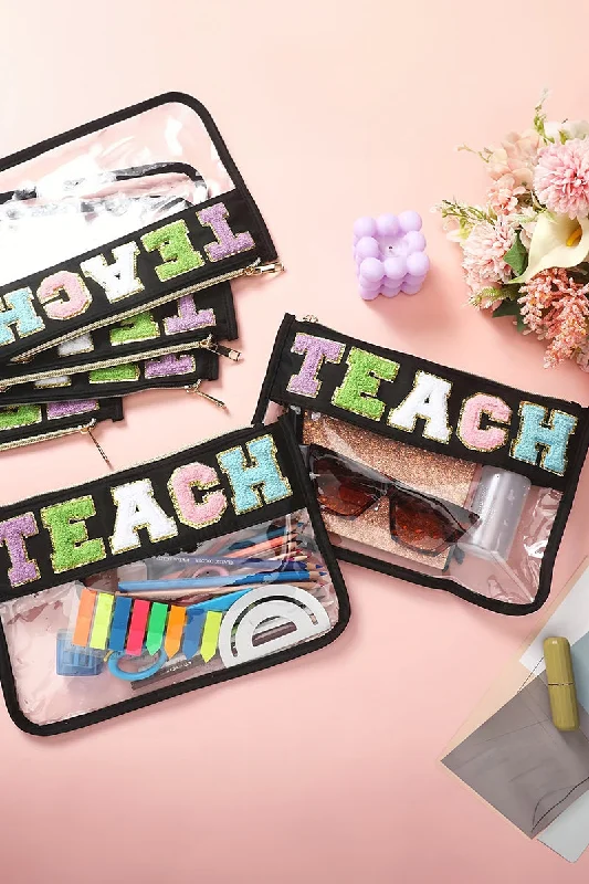 PREORDER! ETA 12/26 Black & Multi Color 'Teach'  PVC Makeup Bag  **SHIPPING EXPECTED TO BEGIN ON DATE 12/26**