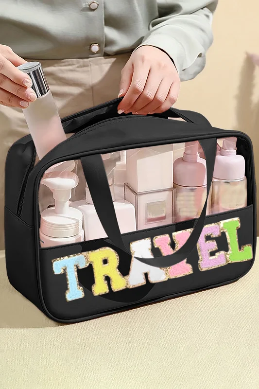 PREORDER! ETA 12/26 Chenille 'Travel' Black and Clear Makeup Bag **SHIPPING EXPECTED TO BEGIN ON DATE 12/26**