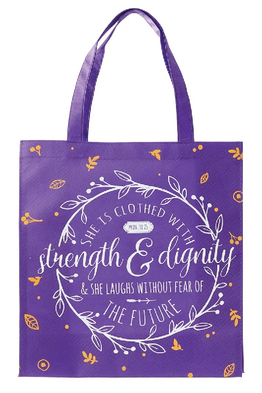 Proverbs 31:25 'Strength & Dignity' Purple Tote Bag