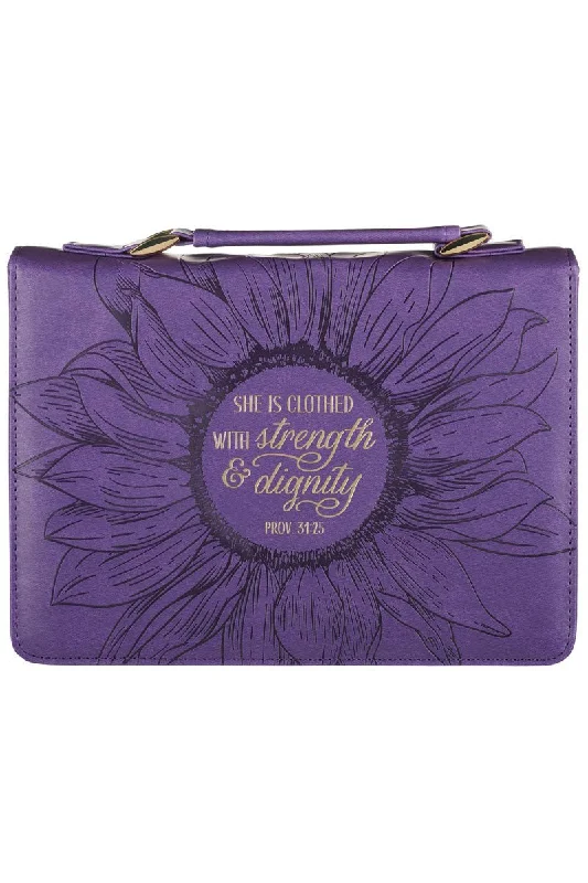 Purple Sunflower Strength & Dignity LuxLeather Large Bible Cover