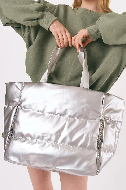 PRE-ORDER! ETA 12/26 Felicity Large Silver Puffy Tote Bag **SHIPPING EXPECTED TO BEGIN ON DATE 12/26**