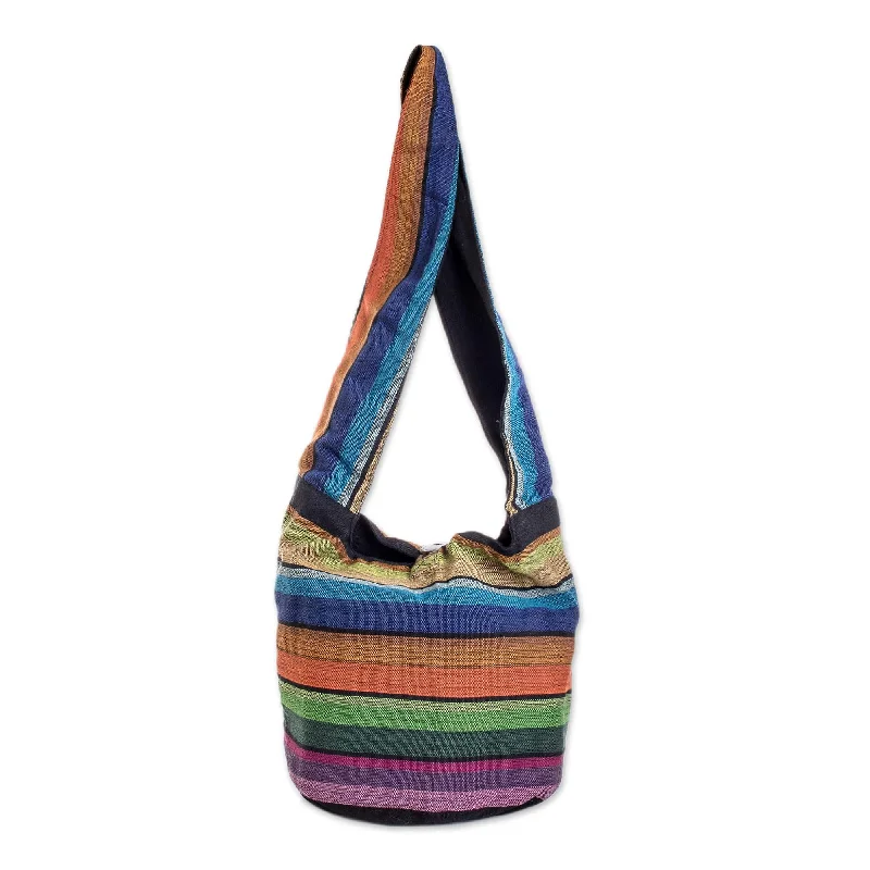 Reversible Striped Cotton Sling Handbag from El Salvador - Tasajera Island