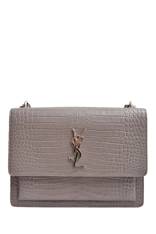 Saint Laurent 2016 Grey Croc Embossed Medium Sunset Chain Bag