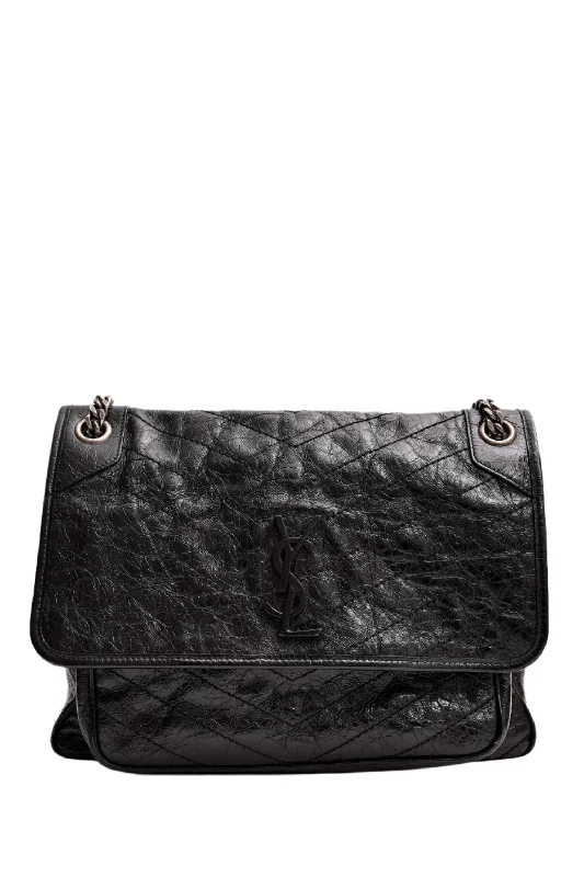 Saint Laurent Black Crinkled Leather 'Niki' Shoulder Bag