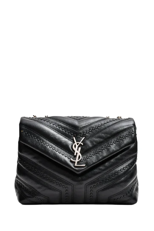 Saint Laurent Black Leather Studded LouLou Shoulder Bag