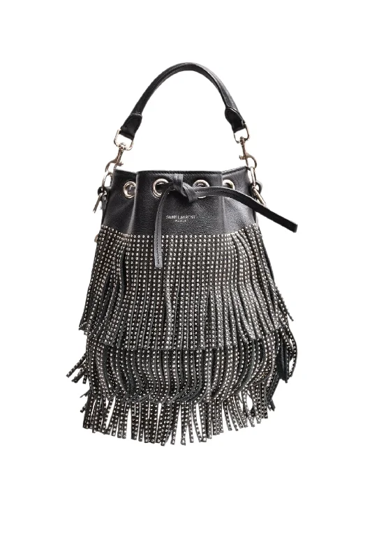 Saint Laurent Black/Silver Leather Fringe Bucket Bag