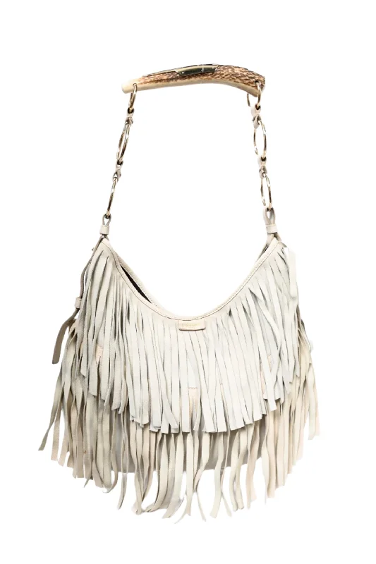 Saint Laurent White Suede Fringe Mombasa Shoulder Bag