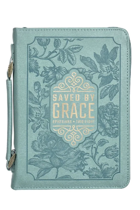 Saved by Grace Teal Faux Leather Large Bible Cover