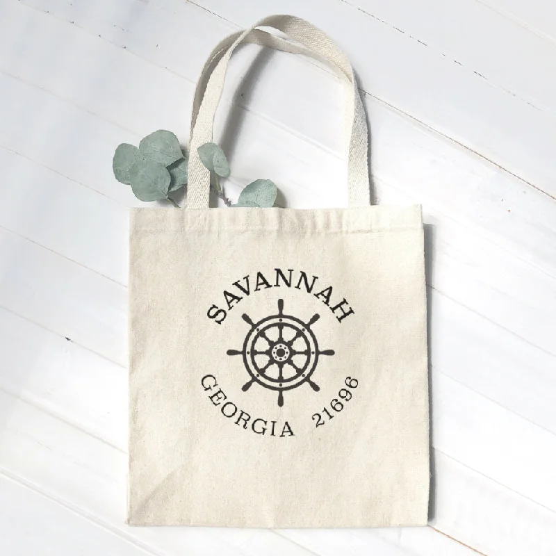 Ship Wheel w/ City and State - Canvas Tote Bag