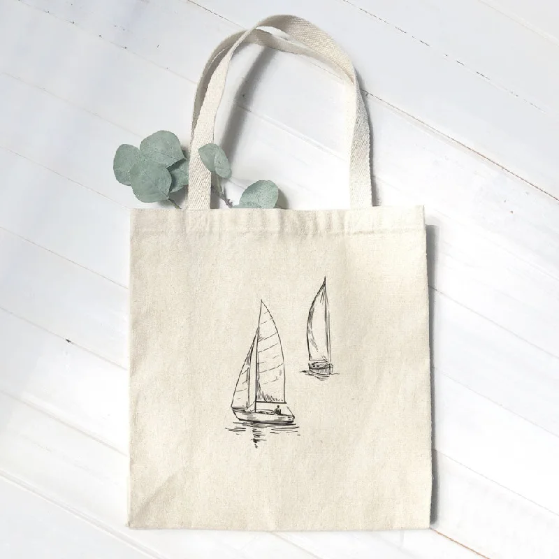 Sketched Sailboats with Sailor - Canvas Tote Bag