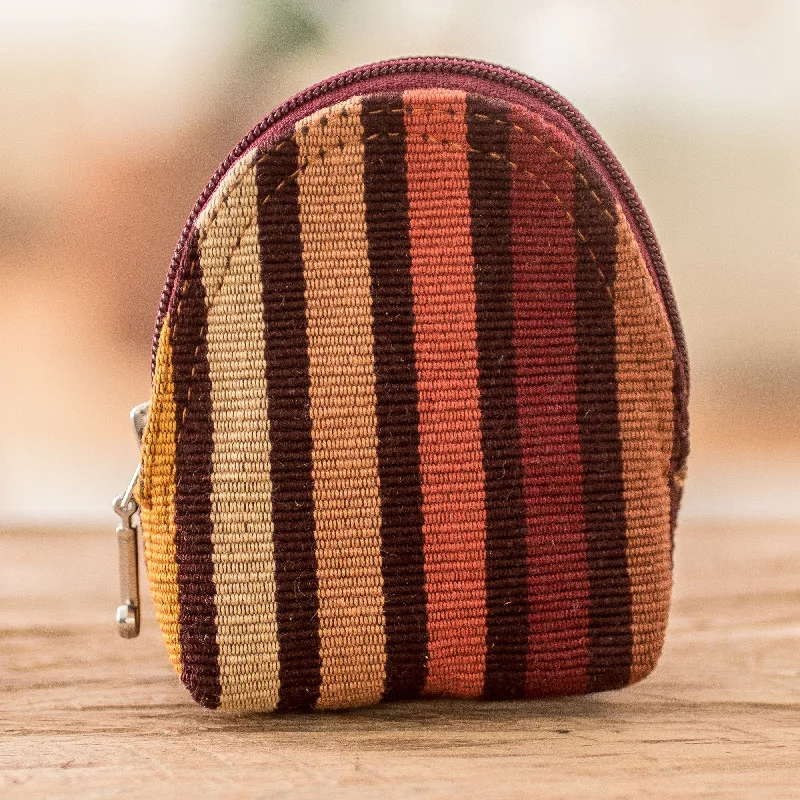 Striped Cotton Keychain Coin Purse Hand-Woven in Guatemala - Fertile Land