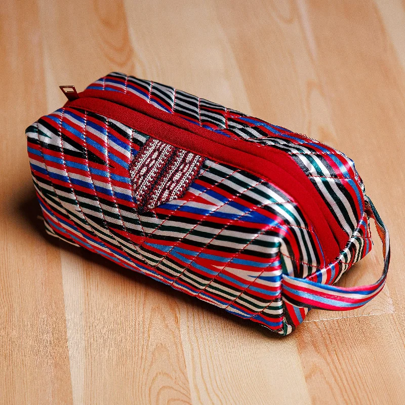 Striped Ikat Cosmetic Bag with Handle and Brass Zipper - Stripes of Joy