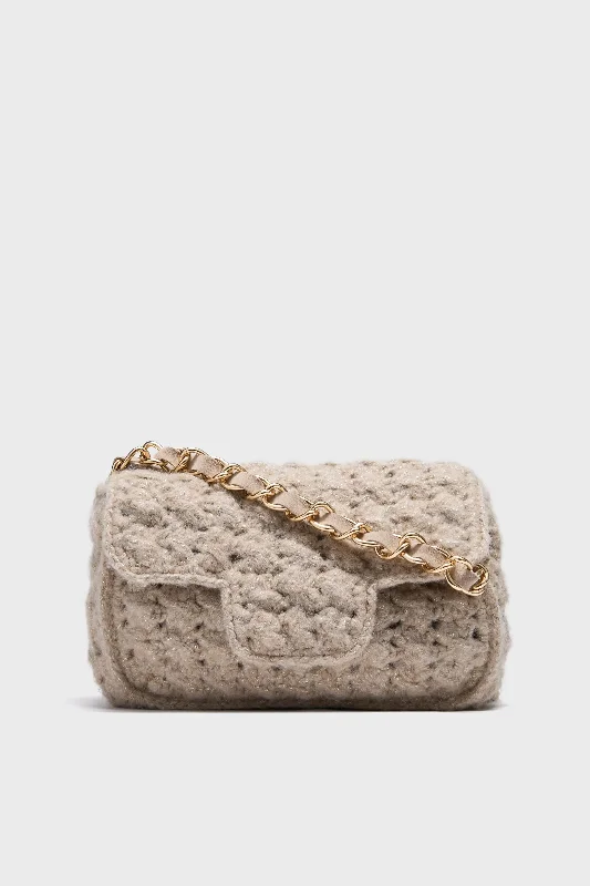 Tan Knit Woven Shoulder Bag