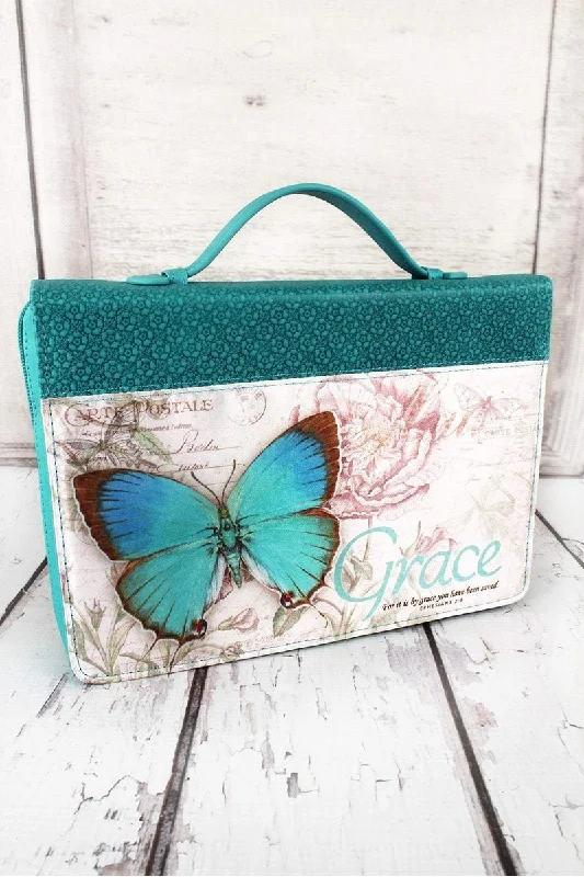 Teal Ephesians 2:8 'Grace' Butterfly Bible Cover