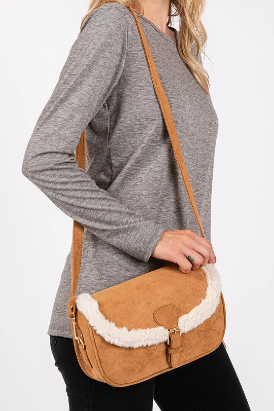 The Aspen Sherpa Trimmed Camel Crossbody