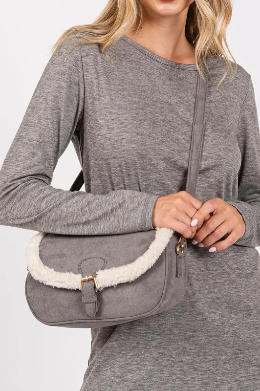 The Aspen Sherpa Trimmed Gray Crossbody