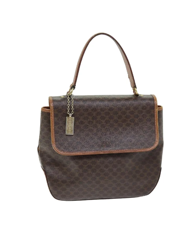 Brown Macadam Canvas Hand Bag with PVC Leather Material