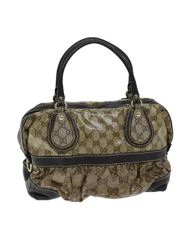 Crystal Coated Canvas Hand Bag with GG Pattern - Beige