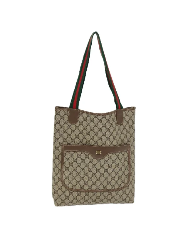 GG Supreme Web Tote Bag with Sherry Line Detail - Beige and Red