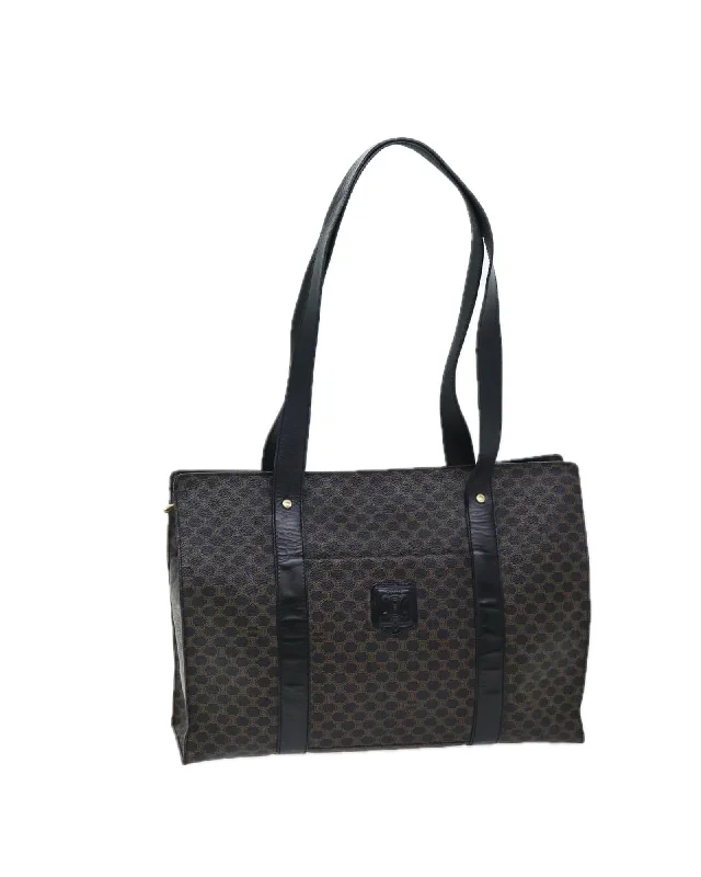 Black Macadam Canvas Tote Bag with PVC Leather Trim