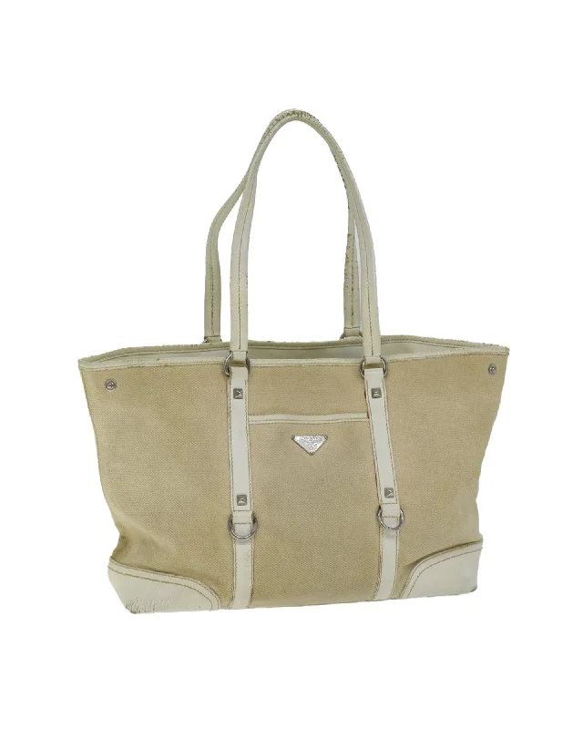 Canvas Tote Bag with Accessory - Beige