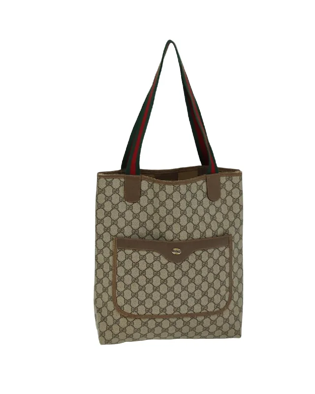 Beige and Red GG Supreme Tote Bag with Web Detailing