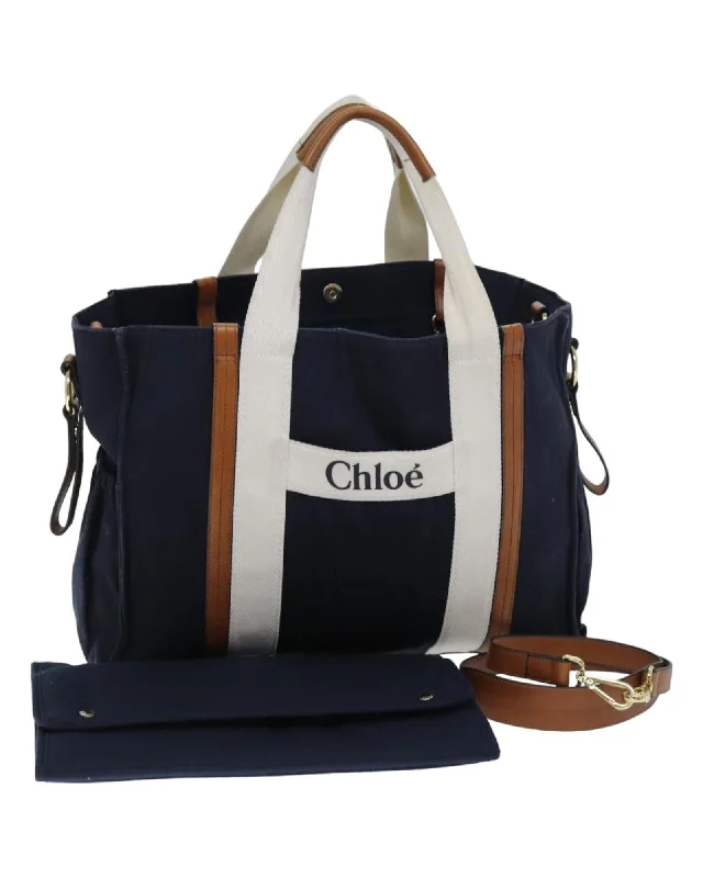 Canvas 2way Tote Bag in Navy with Shoulder Strap and Pouch