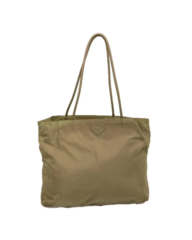 Khaki Nylon Tote Bag with Handles - Prada