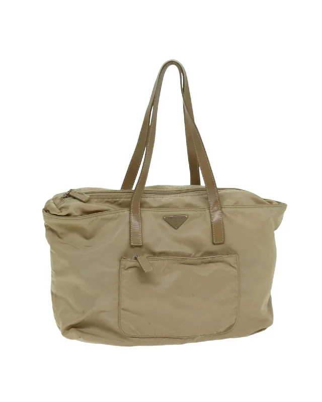 Beige Nylon Tote Bag with Handles - Prada