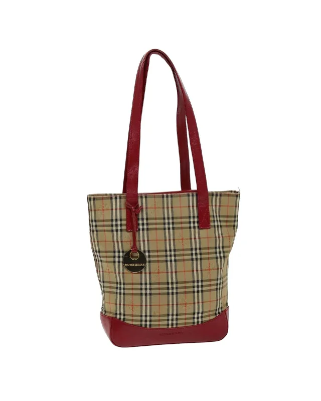 Canvas Tote Bag with Check Pattern and Charm Accessory