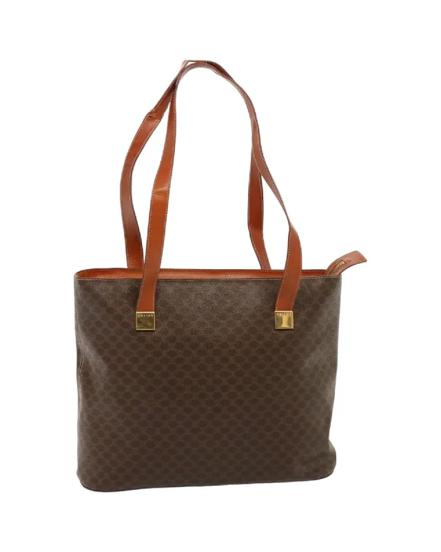 Brown Macadam Canvas Tote Bag by CELINE