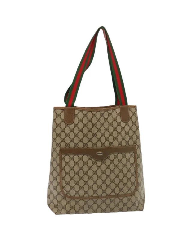 GG Supreme Web Tote Bag in Beige PVC Leather and Canvas