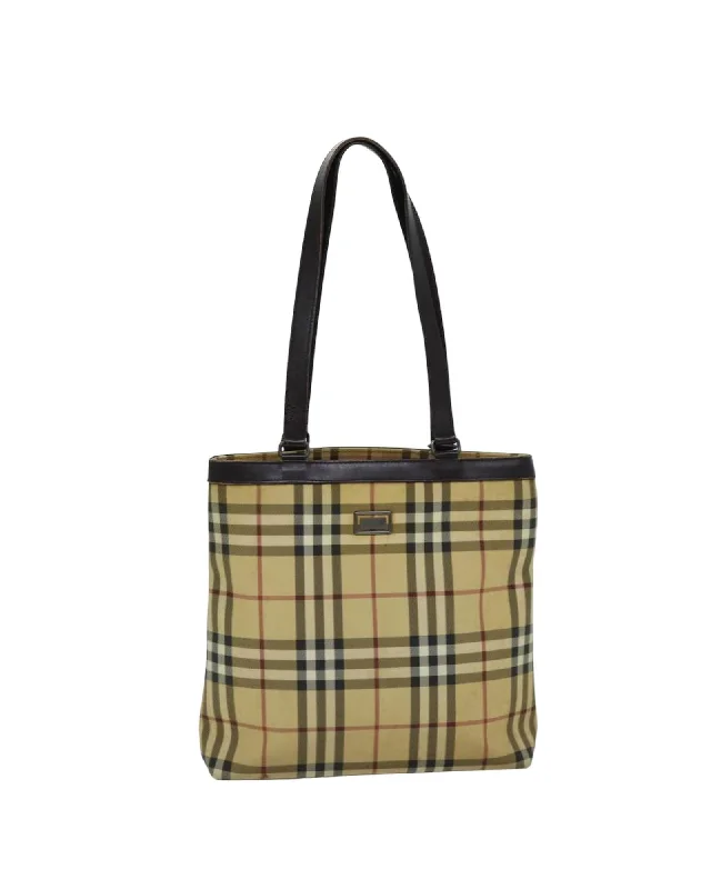 Canvas Tote Bag with Checked Design and Multiple Compartments