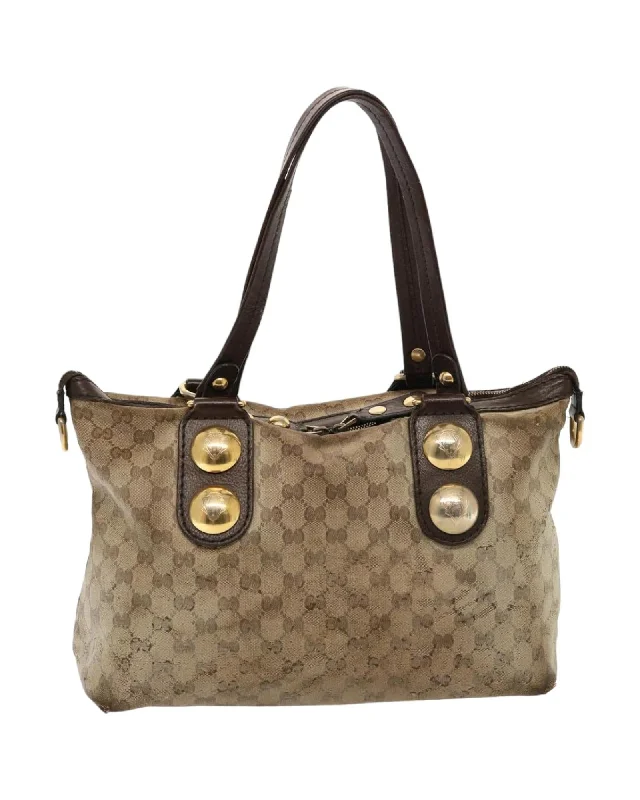 Beige GG Canvas Crystal Tote Bag