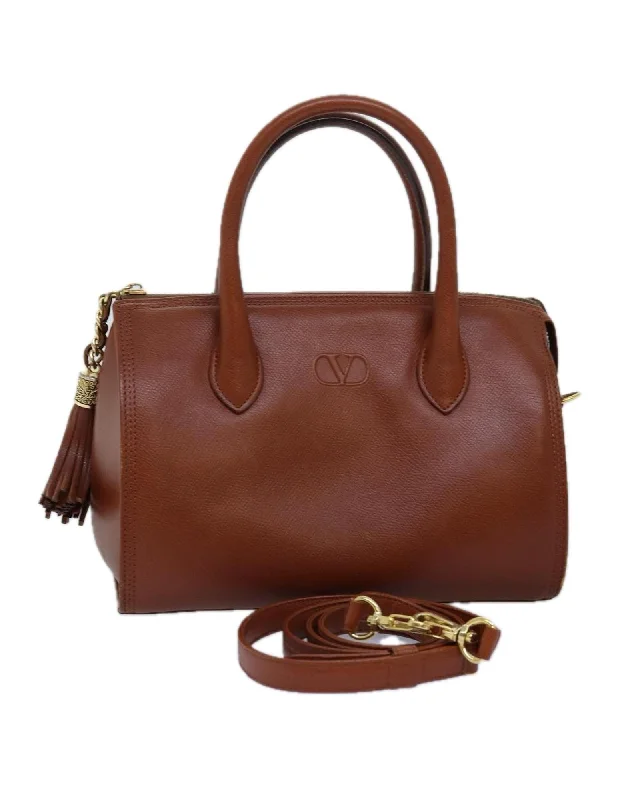 Brown Leather 2-way Hand Bag with Shoulder Strap