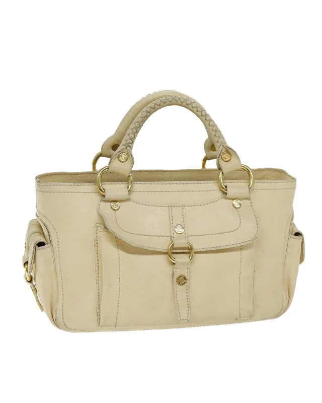 Beige Leather Hand Bag by Celine