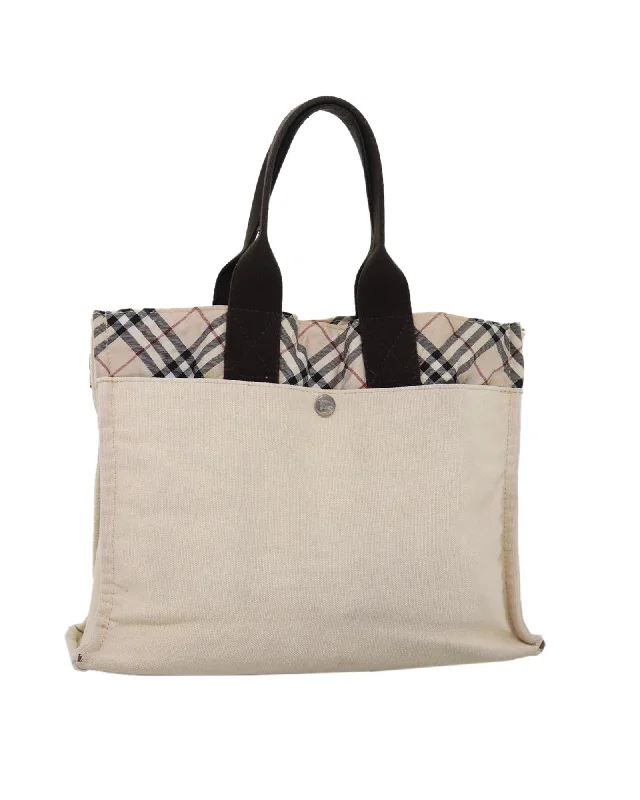 Beige Canvas Hand Bag with Nova Check Pattern