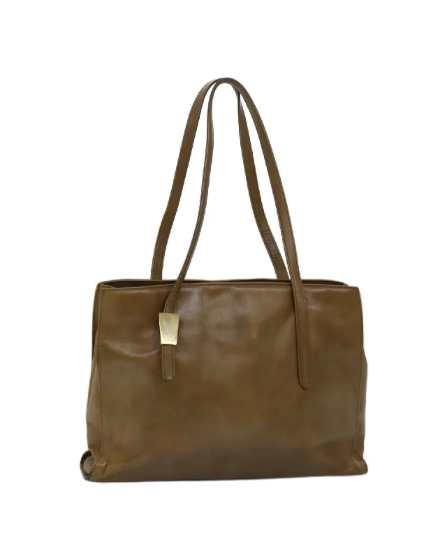 Beige Leather Tote Bag with Scratches and Rubbing